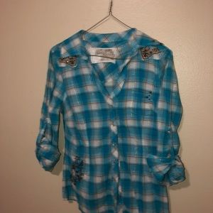 Blue plaid button down